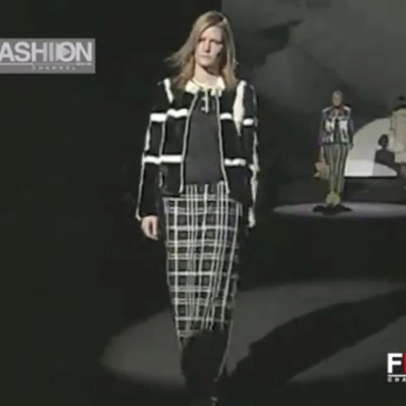 Vintage Anna Sui Fall 1999 90s Striped Plaid Wool Fuzzy Brushed Pencil Skirt - Picture 1 of 9